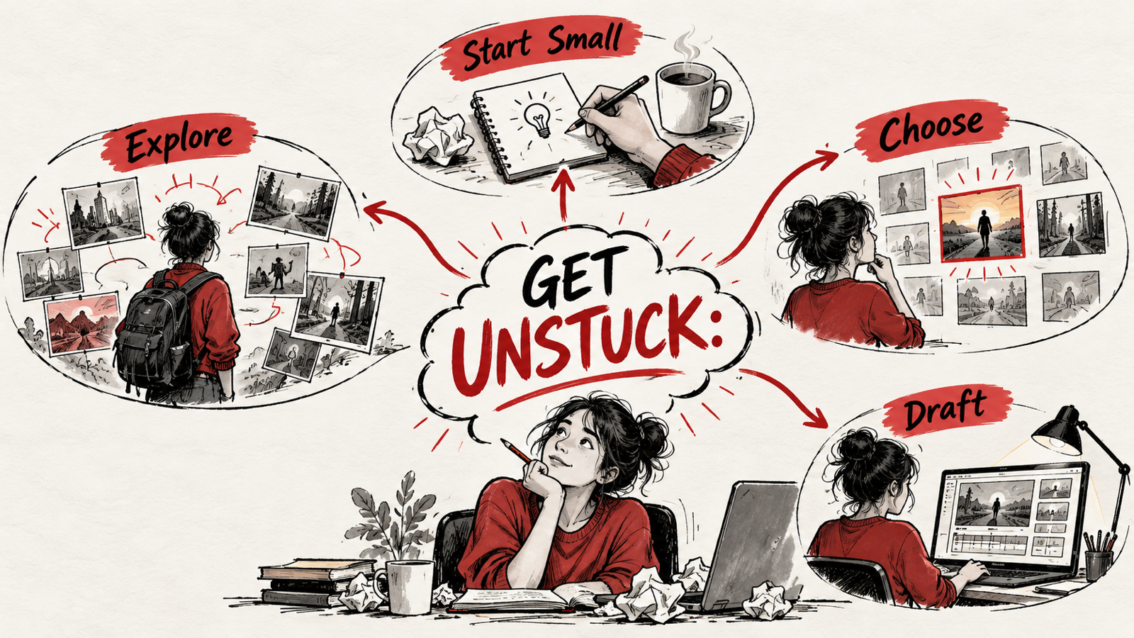 How to Overcome Screenwriter’s Block with Five AI Exercises — handwritten concept map