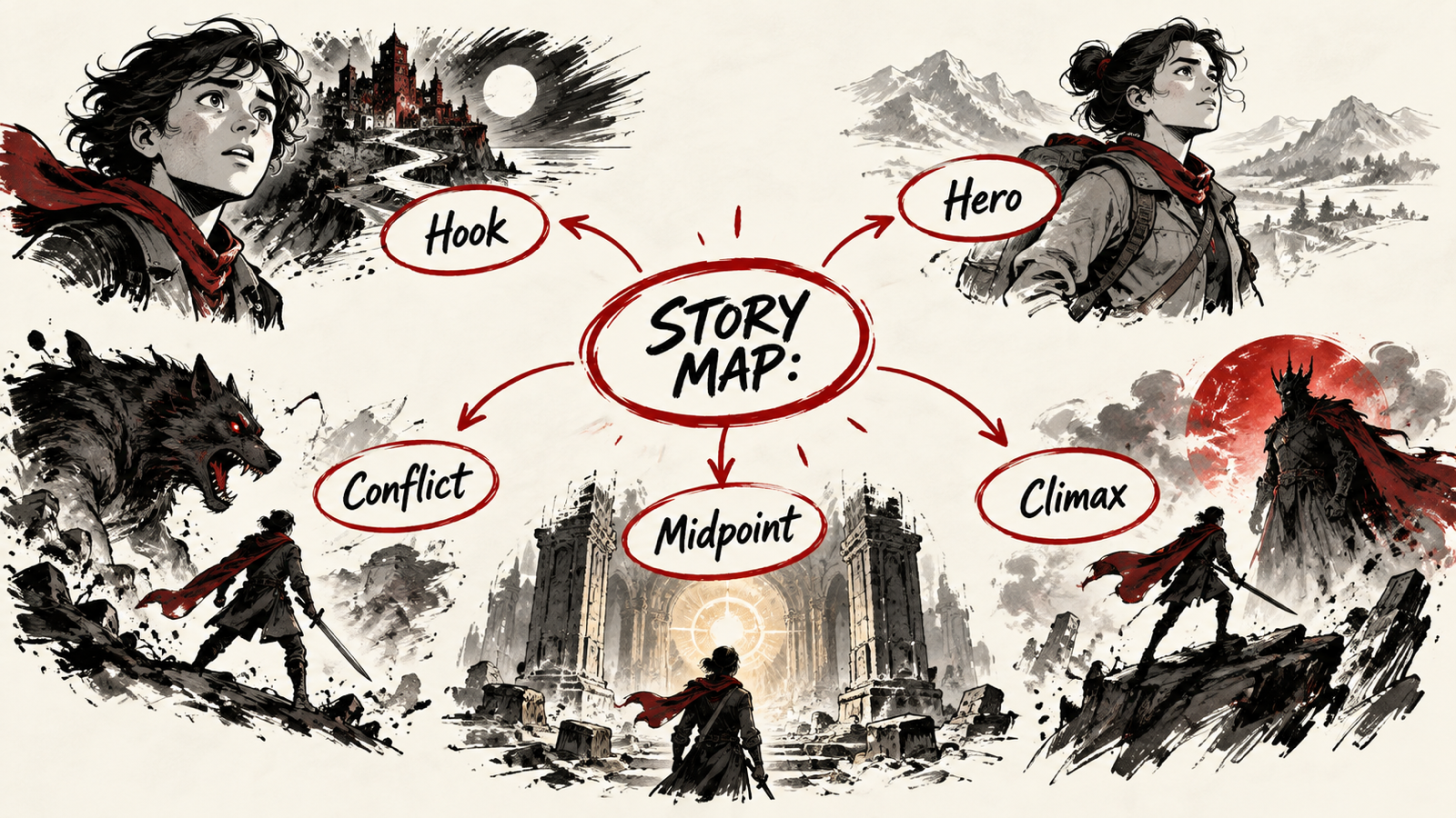 How to Turn a Story Idea into a Complete Movie Outline — handwritten concept map